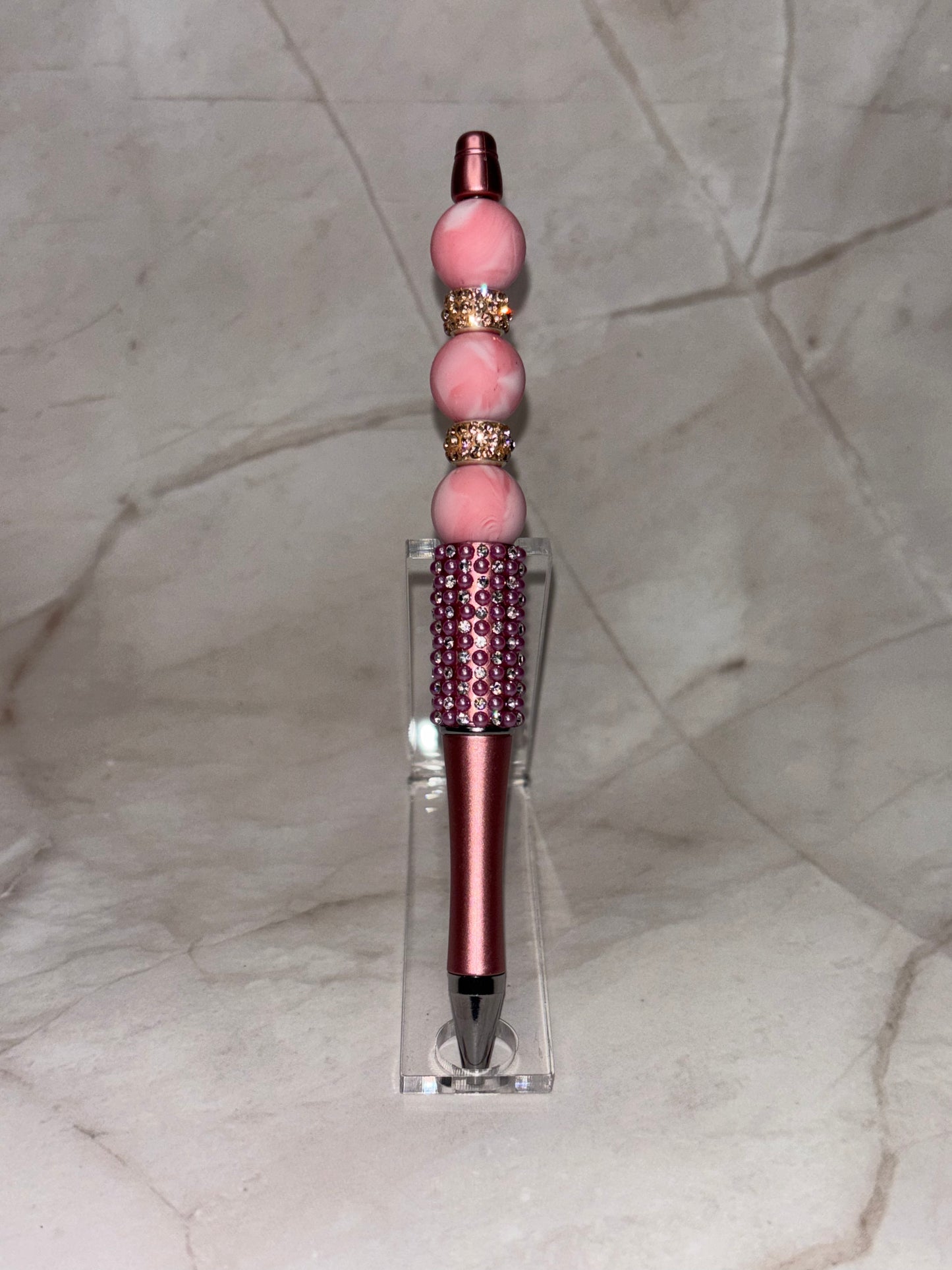 Rose gold/pink beaded pen