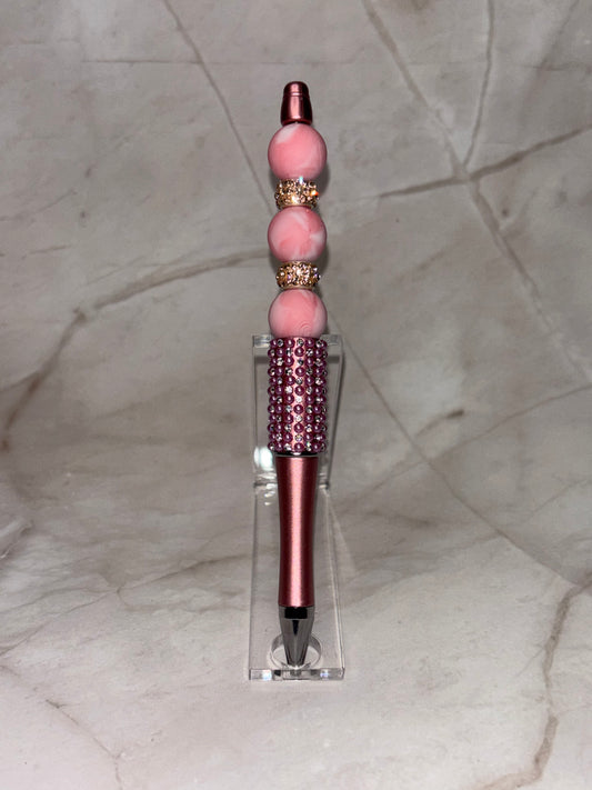 Rose gold/pink beaded pen