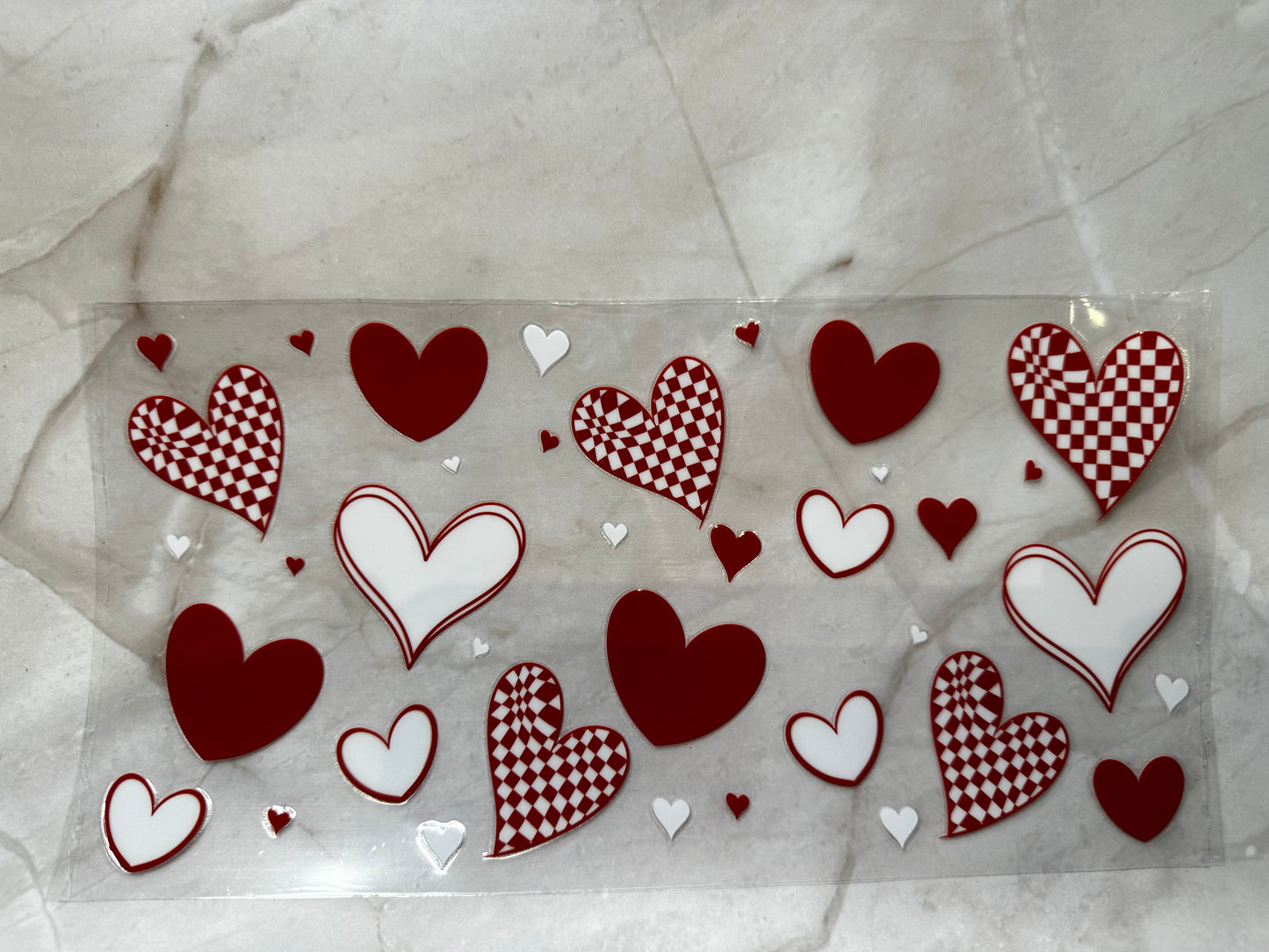 Red and white checkered hearts